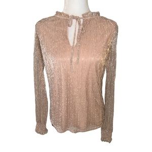Joie Metallic Striped Gold Silver Tie Neck Blouse - M